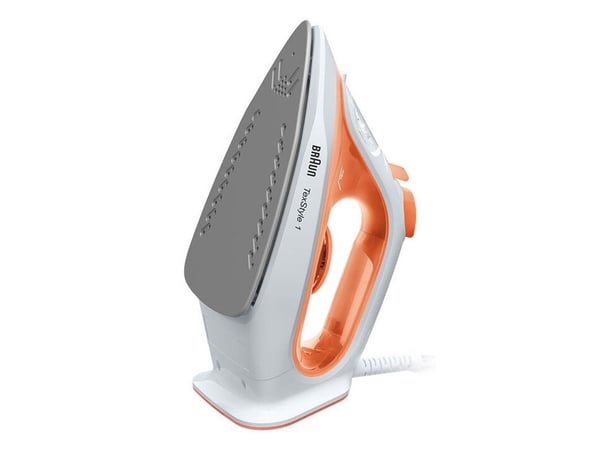 Braun TexStyle 1 SI1009OR, Höyrysilitysrauta, Tarttumaton pohjalevy, 1,9 m, 25 g/min, Oranssi, Valkoinen, 120 g/min