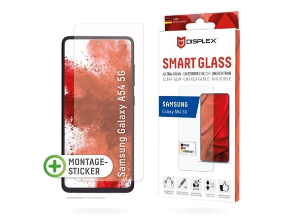 Displex 01805, Samsung, Galaxy A54 5G, Asennus kuivana, Iskunkestävä, Naarmuuntumisenkestävä, Pölynkestävä, Läpinäkyvä, 1 kpl