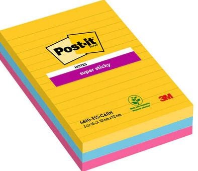 Post-It 7100234250, firkant, Blå, Rosa, Gult, Papir, 101 mm, 152 mm, 90 ark