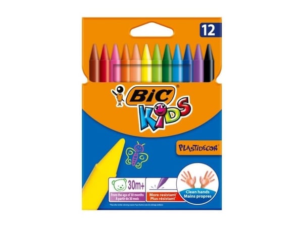BIC KIDS Plastidecor, 12 styck, Svart, Blå, Brun, Guld, Grön, Ljusblå, Ljusgrön, Orange, Rosa, Röd, Violett, Gul, 12 färger