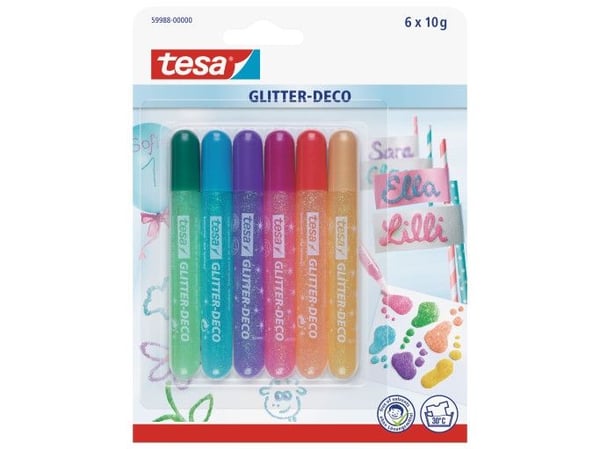 TESA 59988-00000, Glittersats, Blå, Grön, Orange, Rosa, Violett, Gul, 6 färger, Pojke/flicka, 6 styck, Blåsa