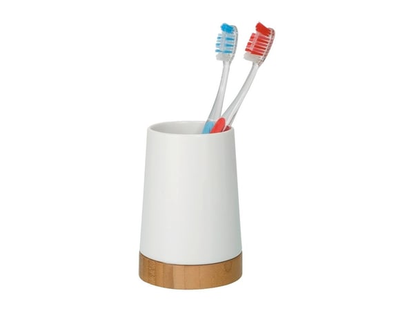 WENKO 17675100, Fristående tandborsthållare, Bamboo, Keramiska, Vit, Trä, Bord, 85 mm, 85 mm