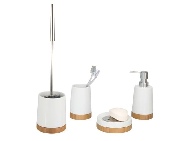 WENKO 17675100, Fristående tandborsthållare, Bamboo, Keramiska, Vit, Trä, Bord, 85 mm, 85 mm
