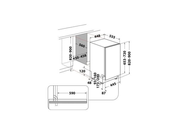 Whirlpool WSIC 3M27 C - Oppvaskmaskin - innebygd - Nisje - bredde: 45 cm - dybde: 56 cm - høyde: 82 cm - sølv
