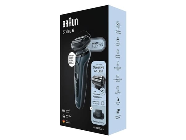 Braun Series 6 61-N1200s, Barberingsmaskin, Sort, Rustfritt stål, Knapper, Sort, LED