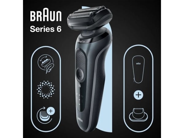 Braun Series 6 61-N1200s, Barberingsmaskin, Sort, Rustfritt stål, Knapper, Sort, LED