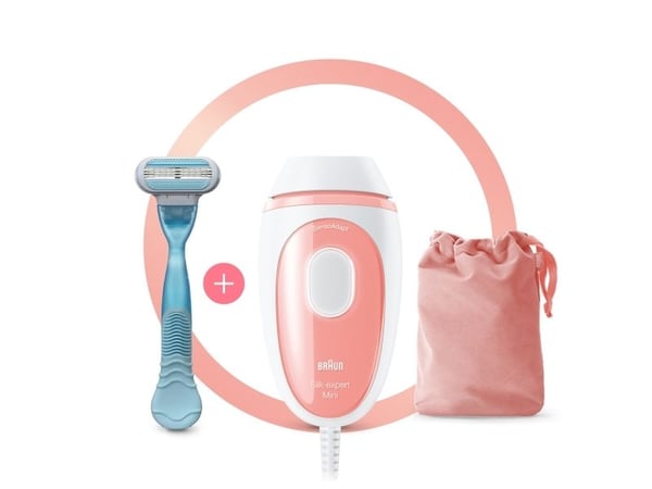 Braun Silk-expert Pro Silk-expert Mini, Rosa, Vit, Intensivt pulserat ljus (IPL), Mage, Armhåla, Bikini, Jaw line, Överläpp, Puls, 0,6 s