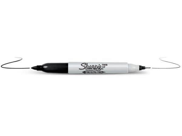 Sharpie Twin Tip, Svart, Fin spets, Svart, Grå, Fin/Ultrafin, 0,5 mm, 0,9 mm