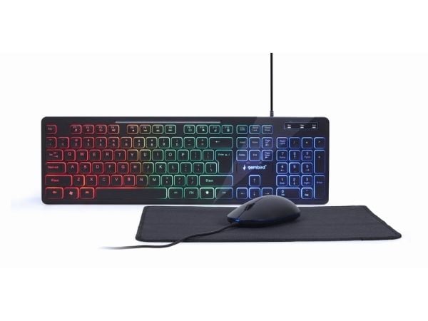 Gembird KBS-UML-01, Langallinen, USB, QWERTY, LED, Musta, Sisältää hiiren