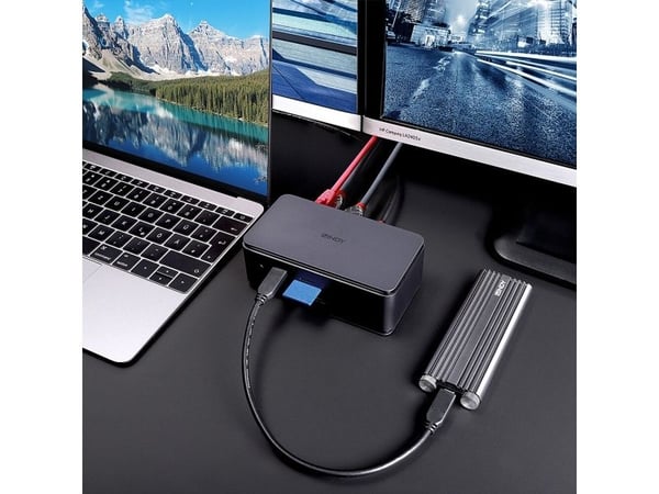 Lindy 43372, Dokking, USB4, 100 W, 3,5 mm, 1000 Mbit/s, Antrasitt