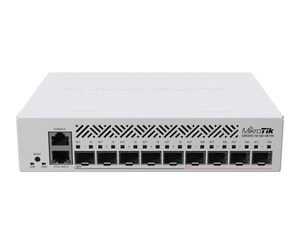 Mikrotik CRS310-1G-5S-4S+IN, Hallittu, L3, Power over Ethernet -tuki, Telineasennus, 1U