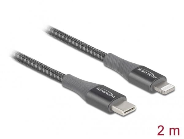 Delock - Lightning-kabel - USB-C hann til Lightning hann - 2 m - grå
