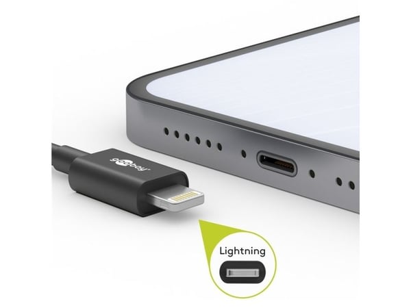 Goobay 72906, 2 m, Lightning, USB A, Hankjønn, Hankjønn, Svart