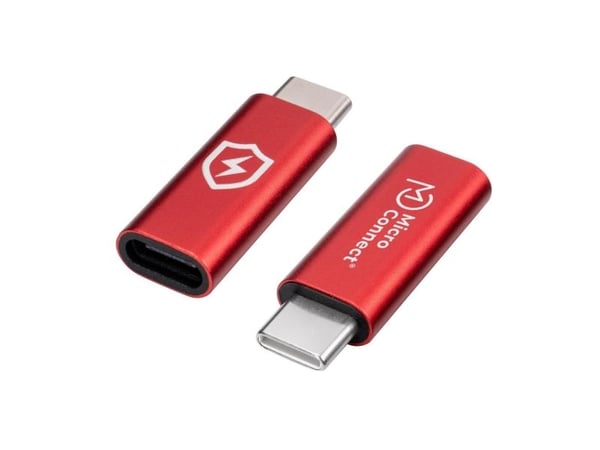 MicroConnect - USB-adapter - 6-stifts USB-C (hann) til 6-stifts USB-C (hunn) - 5 V - 2.4 A - Safe Charge, kun lading, Data Blocker - rød