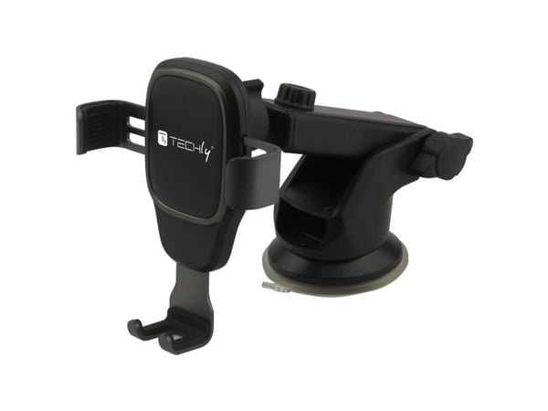 TECHly - Bilholder for mobiltelefon - universal, with gravity system - from 2.5" to 3.6" wide - svart