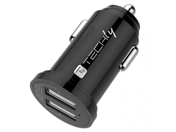 TECHly - Bilstrømadapter - 12 watt - 2.4 A - 2 utgangskontakter (2 x USB) - svart