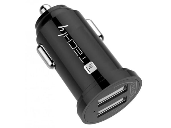TECHly - Bilstrømadapter - 12 watt - 2.4 A - 2 utgangskontakter (2 x USB) - svart