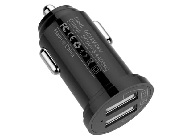 TECHly - Bilstrømadapter - 12 watt - 2.4 A - 2 utgangskontakter (2 x USB) - svart