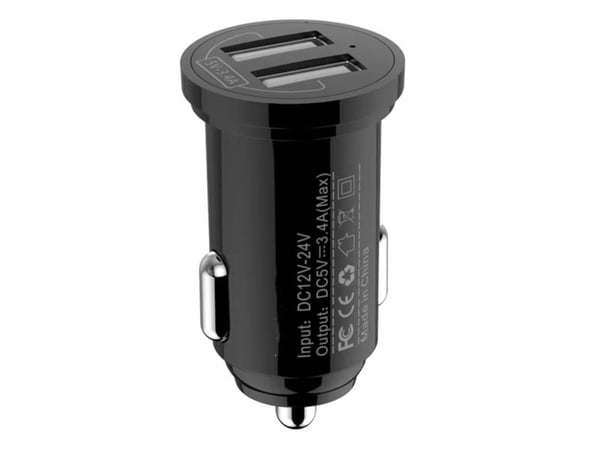 TECHly - Bilstrømadapter - 12 watt - 2.4 A - 2 utgangskontakter (2 x USB) - svart
