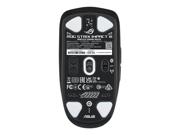 ASUS ROG Strix Impact III - Mus - optisk - 7 knapper - kablet, trådløs - USB, Bluetooth 5.1, 2.4 GHz - USB ROG Omni trådløs mottaker - svart