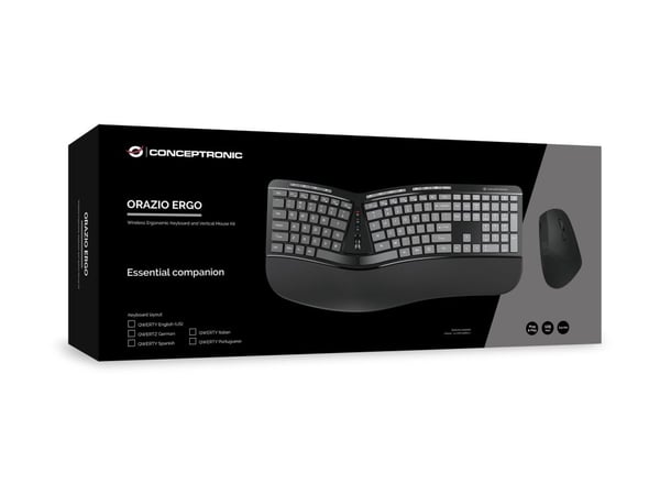 Conceptronic ORAZIO02US ERGO - Tastatur- og mussett - trådløs - 2.4 GHz - QWERTY - US International - svart