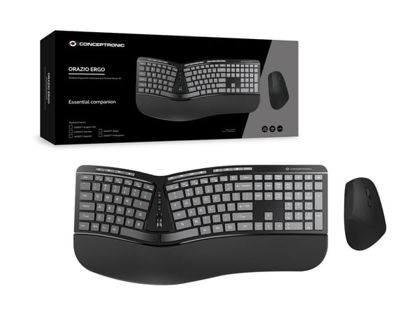Conceptronic ORAZIO02US ERGO - Tastatur- og mussett - trådløs - 2.4 GHz - QWERTY - US International - svart