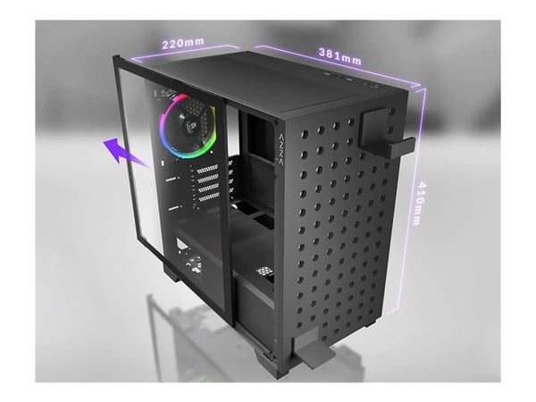 Azza Elise, Tower, PC, Musta, ITX, mikro ATX, Terästä, Karkaistu lasi, Multi