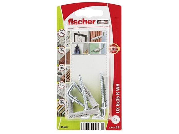 Fischer 94623, Ruuvikoukku- ja ankkurisarja, Tiili, Betoni, Kipsilevy, Nailon, Harmaa, CE, 6 mm
