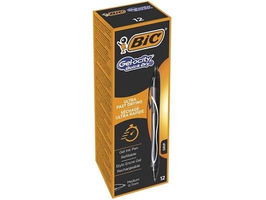 BIC Gel-ocity QuickDry - Kulspetspenna - svart - gelblank - 0,7 mm - medium - (12 st.)
