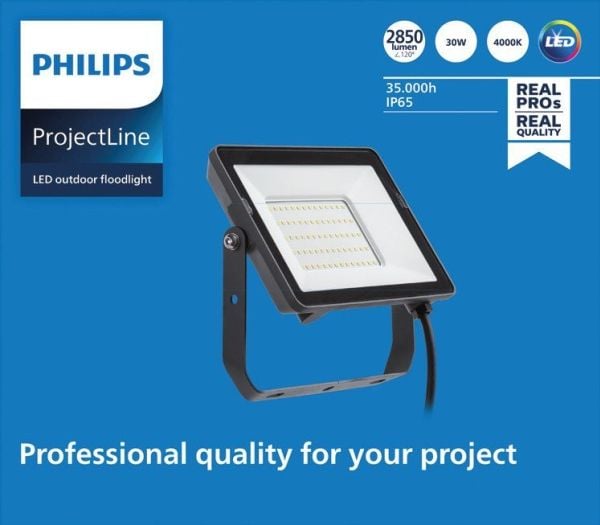 Philips-projektori, musta, IP65, metalli, I, U-kiinnike, 30 W
