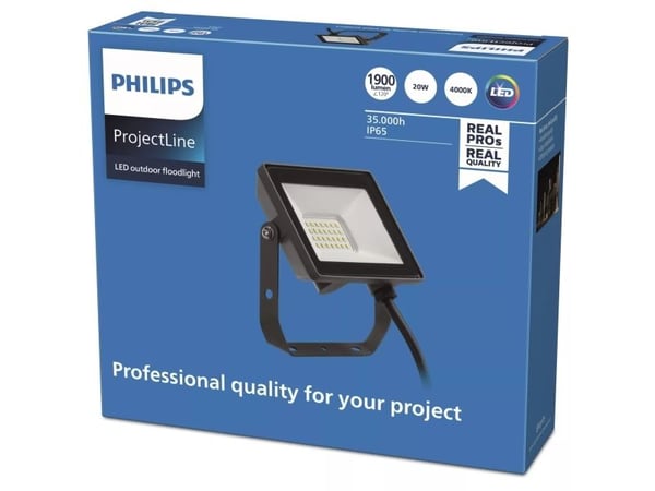 Philips Flomlys, Svart, IP65, Metall, I, U-brakett, 20 W