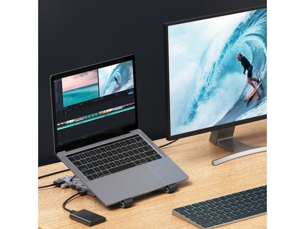 HYPER HD71HS, PC-stativ, Rustfritt stål, Silikon, 43,2 cm (17"), Chromebook, Windows PC, MacBook, iPad Pro, USB 3.2 Gen 1 (3.1 Gen 1) Type-C