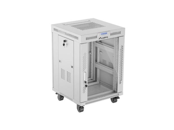 Lanberg FF01 series V2 - Rack skåp - 600x600, platt paket, glasdörr, LCD - med LCD-skärm, termostat - fristående - grå, RAL 7035 - 15U - 19"