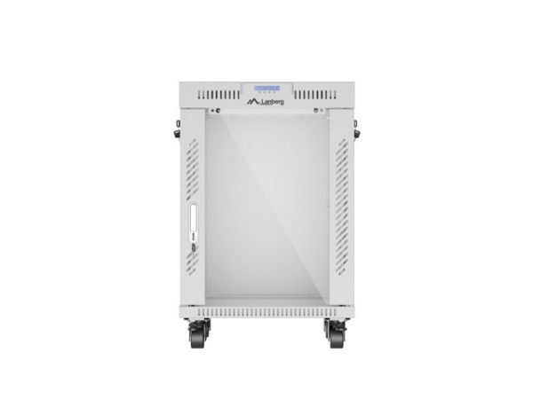 Lanberg FF01 series V2 - Rack skåp - 600x600, platt paket, glasdörr, LCD - med LCD-skärm, termostat - fristående - grå, RAL 7035 - 15U - 19"
