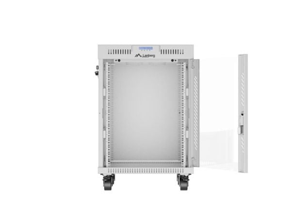 Lanberg FF01 series V2 - Rack skåp - 600x600, platt paket, glasdörr, LCD - med LCD-skärm, termostat - fristående - grå, RAL 7035 - 15U - 19"
