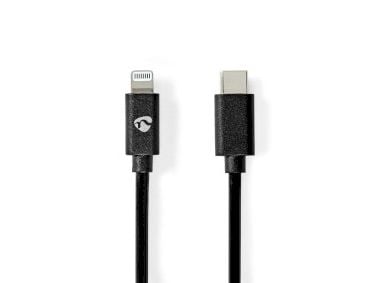 Nedis CCGP39650BK20, 2 m, Lightning, USB C, Hankontakt, Hankontakt, Svart