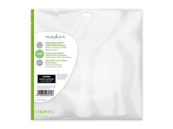 Nedis CVGP34500BK30, 3 m, HDMI tyyppi A (vakio), HDMI tyyppi C (mini), 3D, musta