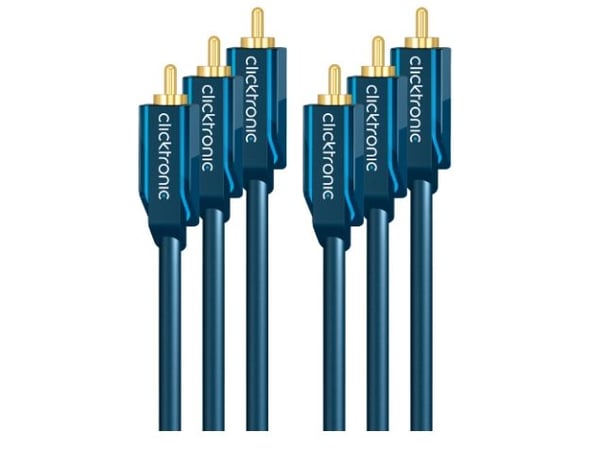 ClickTronic 3m YUV Component, 3 m, 3 x RCA, Gull, Blå, Hankjønn/hankjønn, 1 stykker