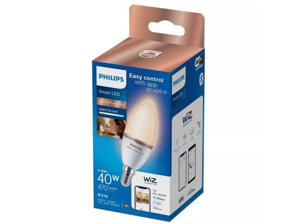 Philips LED-älylamppu C37, E14-kanta, 470 lm, Wi-Fi/Bluetooth, Wi-Fi 4 (802.11n), 802.11b, 802.11g, LED, E14, C37, 2700 K