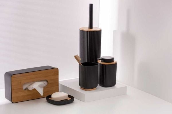 WENKO Rotello, Toalettborste och hållare, Svart, Bamboo, Plast, 360 mm, 10 cm, 7,5 cm