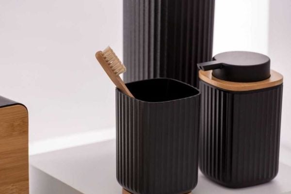 WENKO Rotello, Toalettborste och hållare, Svart, Bamboo, Plast, 360 mm, 10 cm, 7,5 cm
