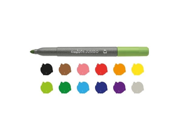 Carioca Eco Family Jumbo, 12 farger, Flerfarget, 6 mm, Flerfarget, Rund, Italia