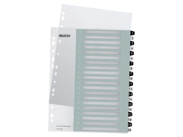 Leitz WOW Extra Wide - Inndeler - 20 deler - fortrykt: 1-20 - for A4 (210 x 297 mm) - svart, hvit