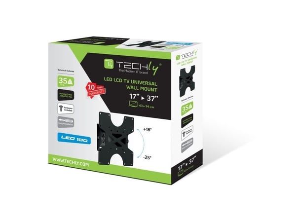 Techly ICA-LCD 113-BK, 43,2 cm (17"), 94 cm (37"), 75 x 75 mm, 200 x 200 mm, -25 - 18°, Svart