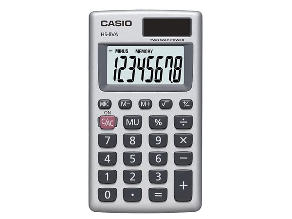 Casio HS-8VA, Ficka, Grundläggande, 8 siffror, Grå, Vit