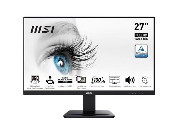 MSI PRO MP273A - LCD-näyttö - 27" - 1920 x 1080 Full HD (1080p) @ 100 Hz - IPS - 300 cd/m² - 1000:1 - 1 ms - HDMI, VGA, DisplayPort - kaiuttimet - ...