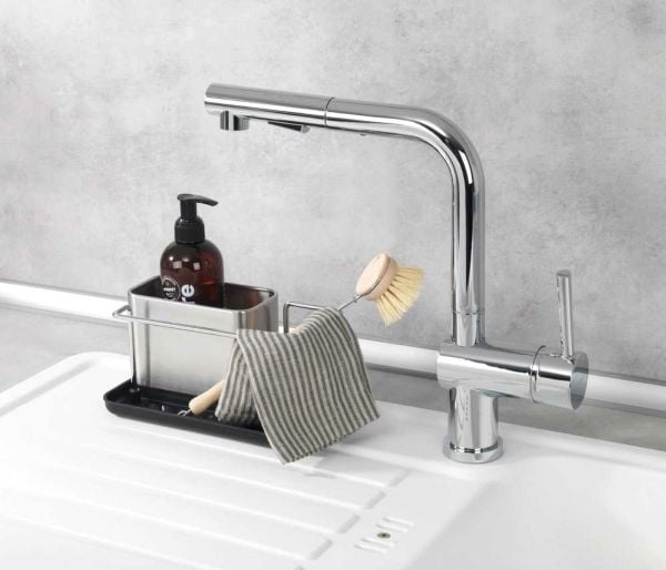 WENKO 54709100, Oppvaskorganisator, Frittstående, Sort, Rustfritt stål, Polypropylen (PP), Rustfritt stål, 210 mm, 120 mm