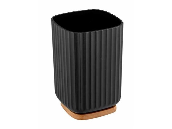 WENKO Rotello, Frittstående tannbørsteholder, Bamboo, Plast, Sort, Tre, 86 mm, 86 mm, 111 mm