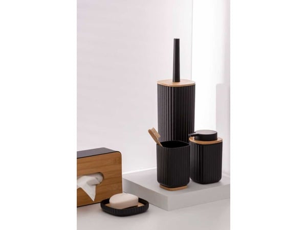 WENKO Rotello, Frittstående tannbørsteholder, Bamboo, Plast, Sort, Tre, 86 mm, 86 mm, 111 mm