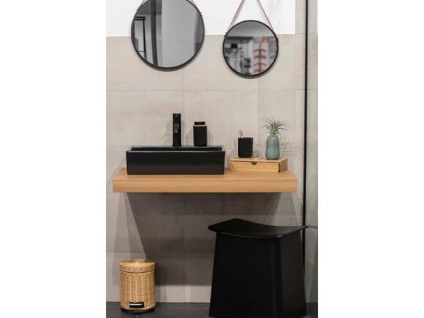 WENKO Rotello, Frittstående tannbørsteholder, Bamboo, Plast, Sort, Tre, 86 mm, 86 mm, 111 mm